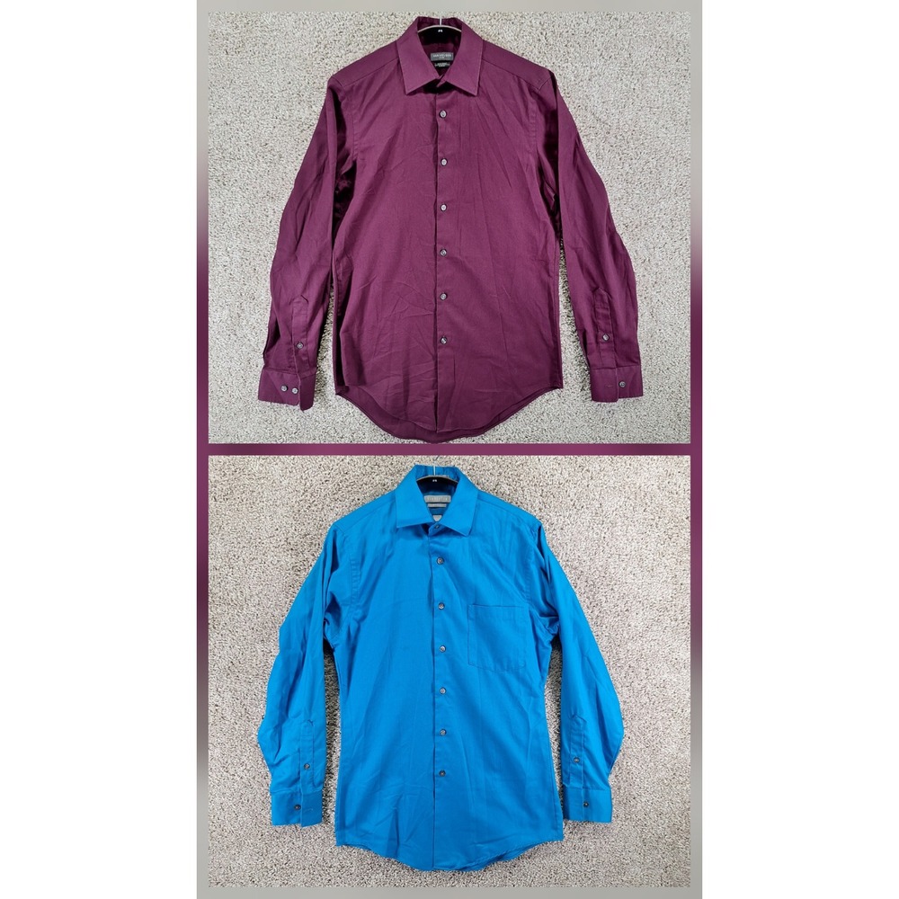 Van Heusen Button Down Shirt Mens 14.5 32/33 Multicolor Lux Sateen Flex Lot of 2